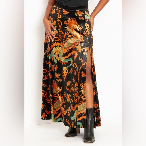 NWOT Dragon Rising Velvet Single Split Maxi Skirt, Blackmilk size small - Picture 7 of 10